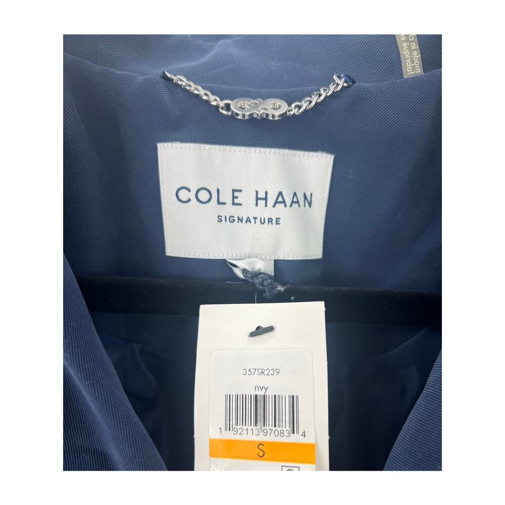 Cole Haan Women's Drapey Mid-Length Belted Trench Coat Navy Blue Size S NWT - Picture 9 of 11